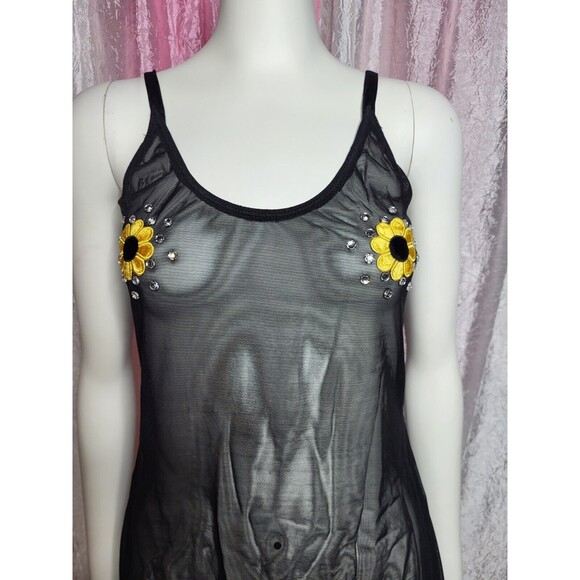 Exotic 2 Piece Sheer Handmade Sunflower Teddy Dancewear Matching Set Size Medium - Picture 3 of 12